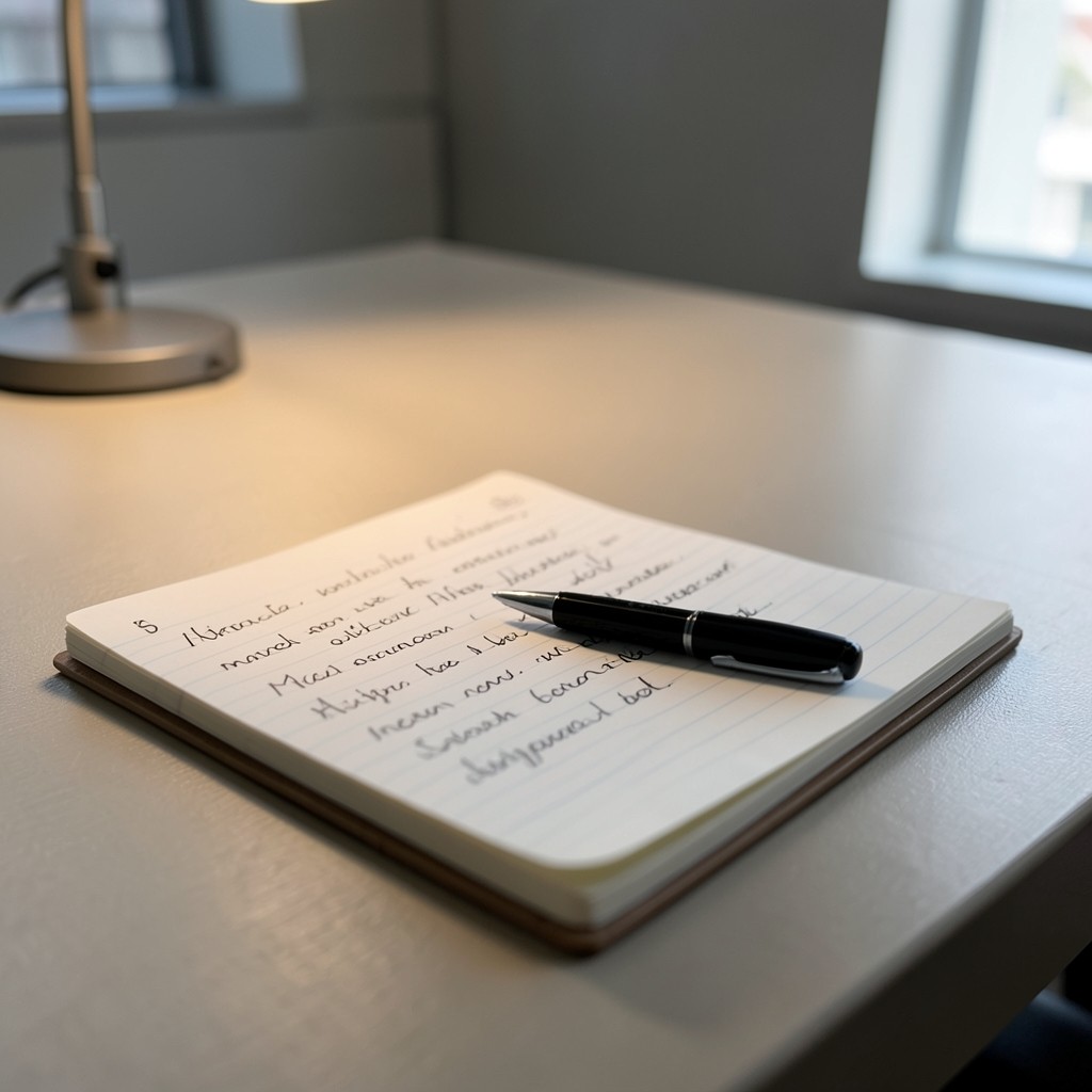 Schreibtisch mit handschriftlichen Betreffzeilen-Entwürfen